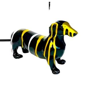 Large Black Dachshund Figurine With Gold Stripes